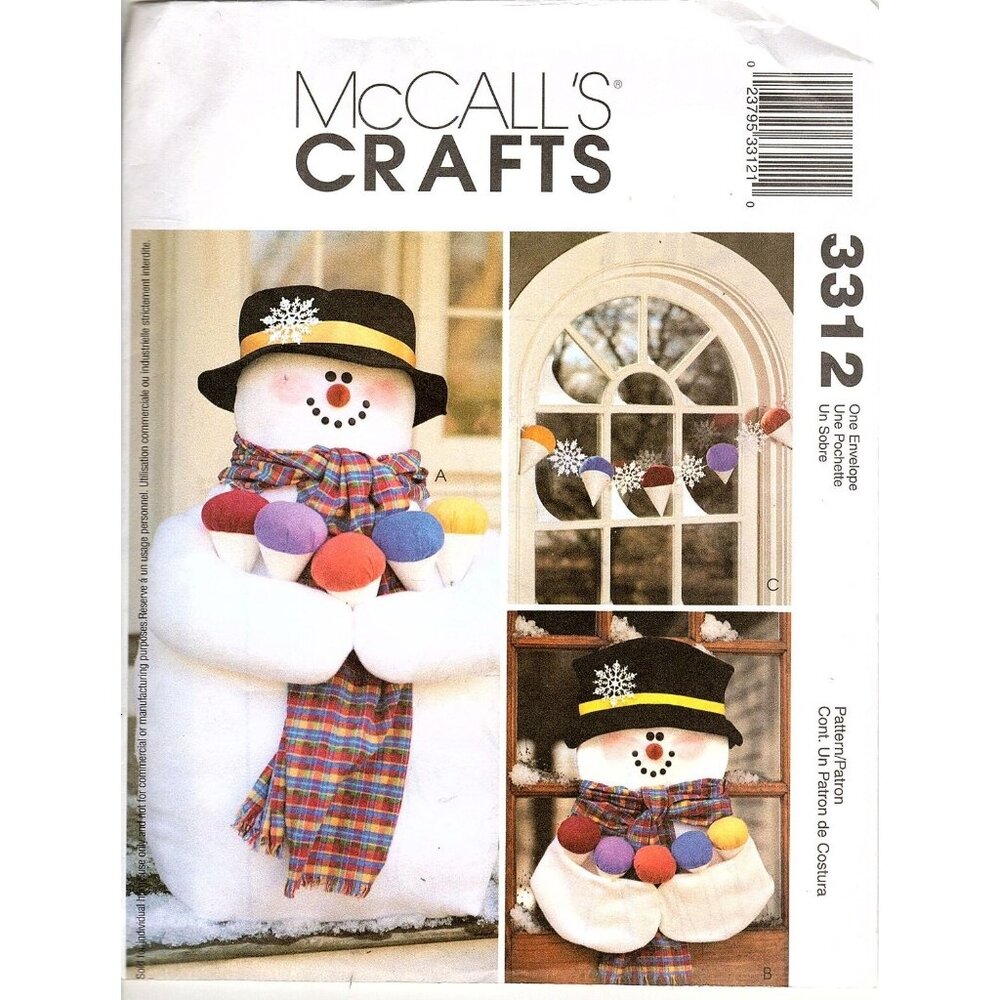 McCalls Crafts 3312 Snowmen and Snowcone Decorations Uncut Sewing Pattern